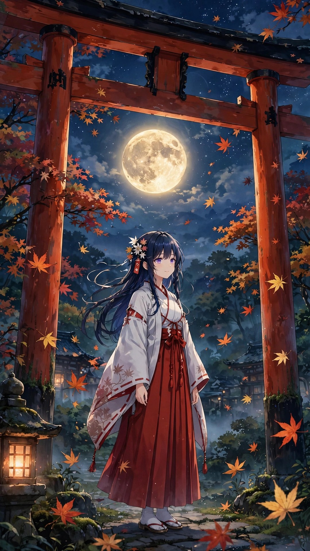 Moonlit Torii Autumn Night Anime Wallpaper — Free Anime Wallpaper