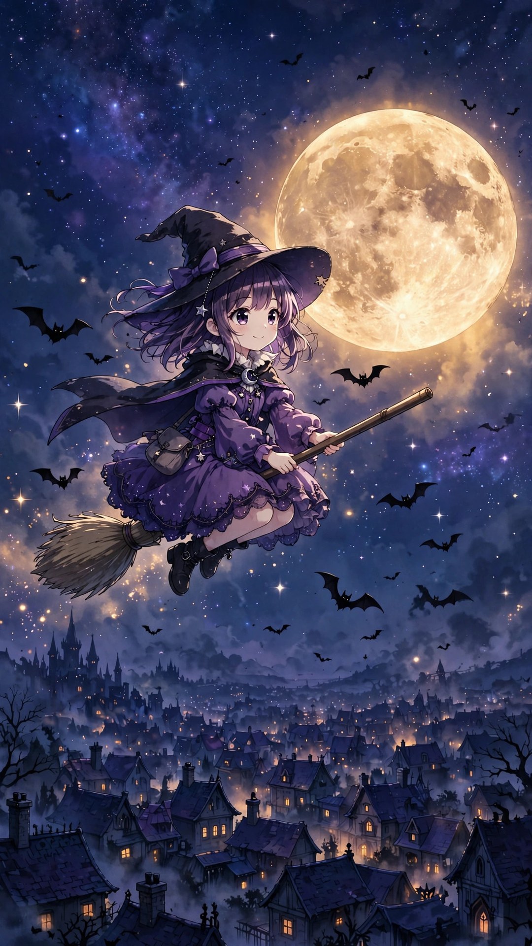 Anime Witch Halloween Night Wallpaper — Free Anime Wallpaper