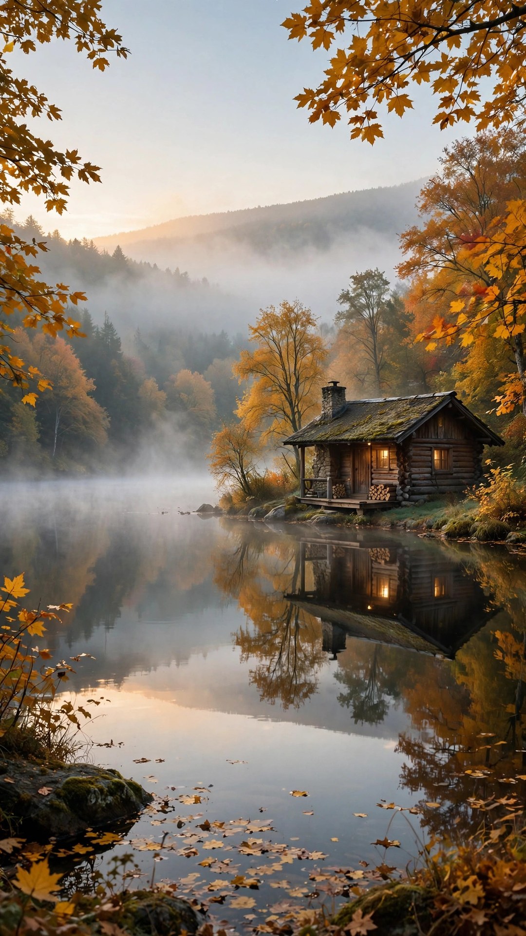 Foggy Cabin by the Lake Wallpaper — Free Nature Wallpaper