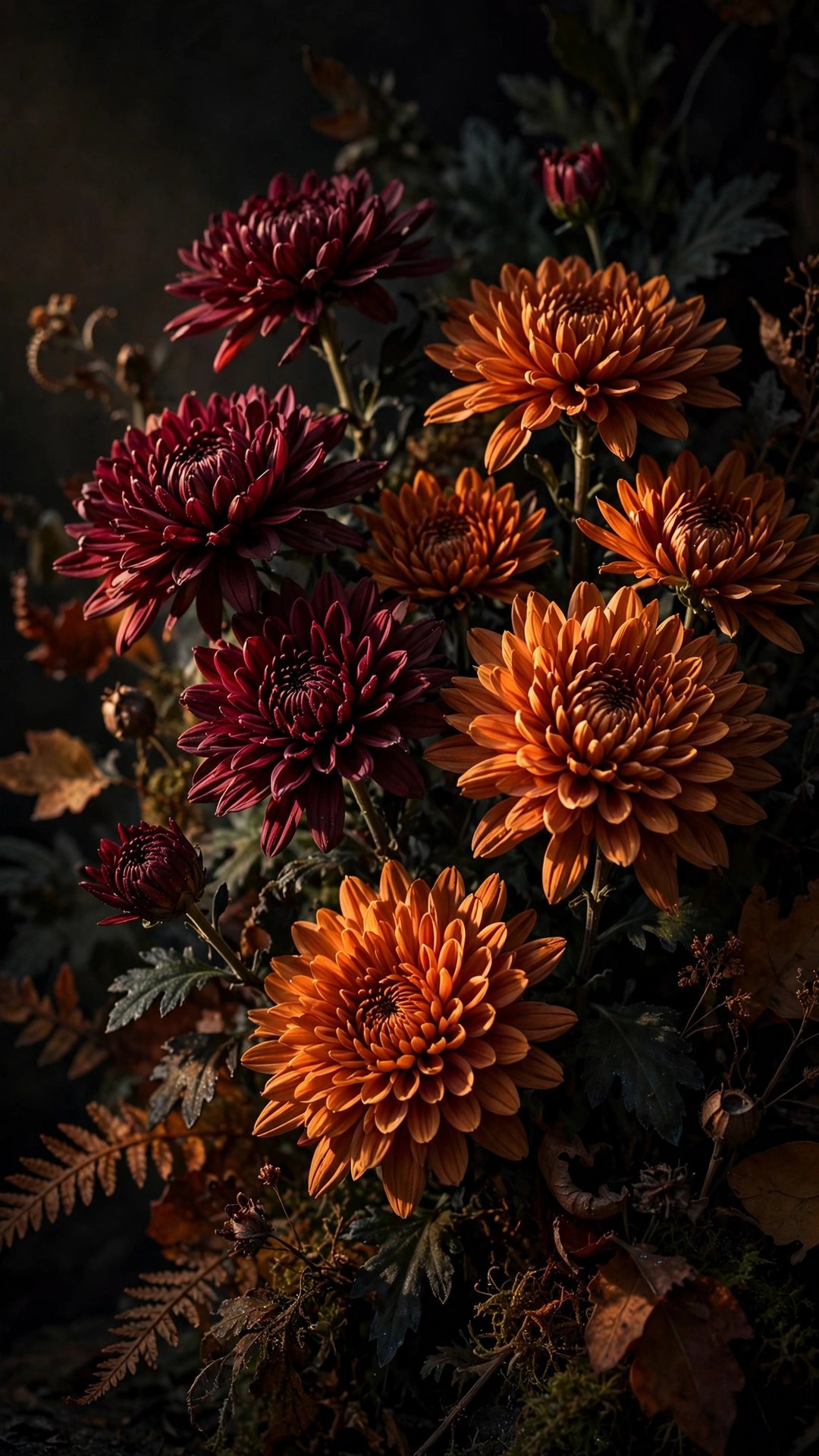 Dark Autumn Chrysanthemums Wallpaper — Free Botanical Wallpaper