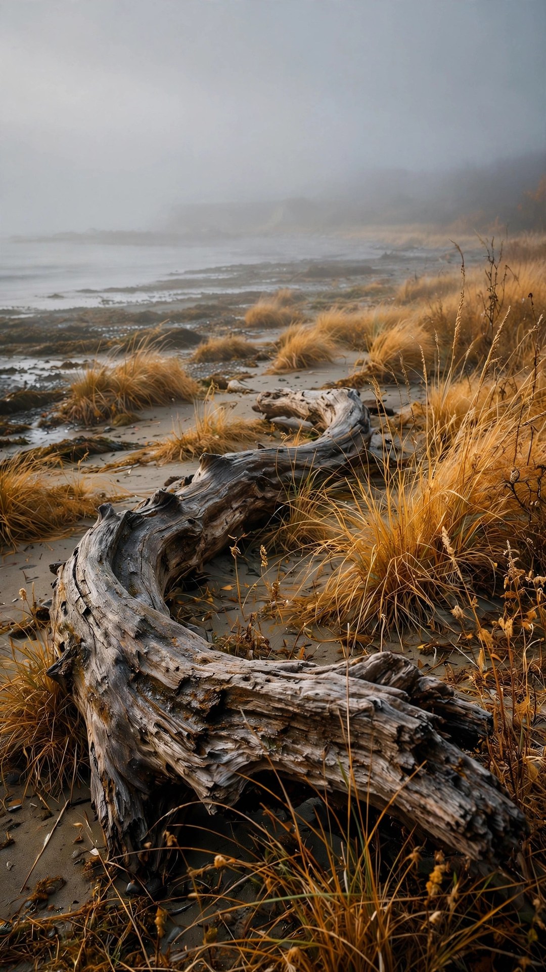 Autumn Driftwood Shore Wallpaper — Free Ocean Wallpaper