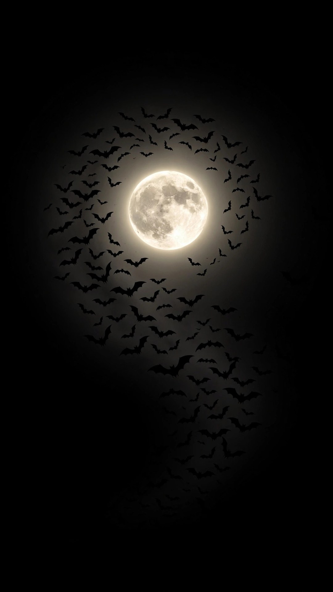Bat Swarm Around the Moon AMOLED Wallpaper — Free Dark / AMOLED Wallpaper