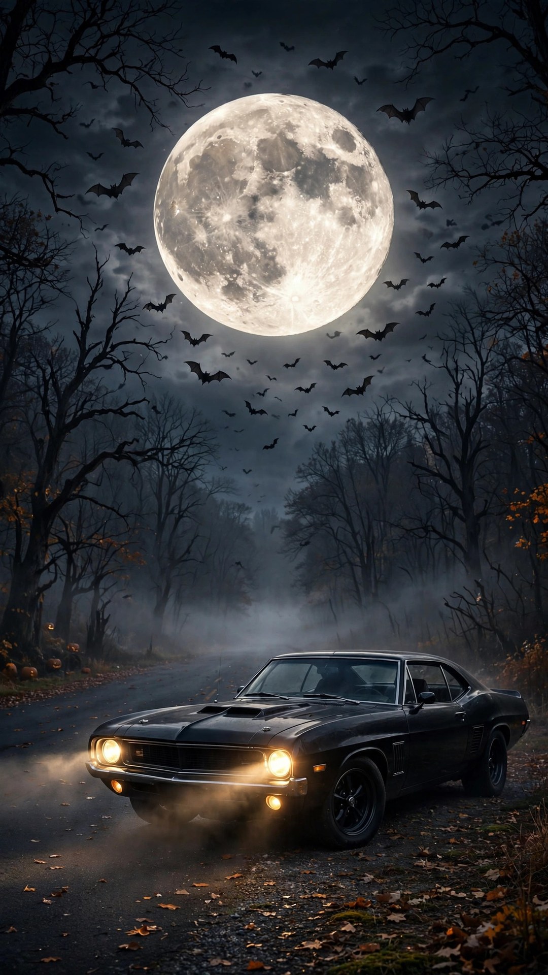 Black Muscle Car Moonlight Wallpaper — Free Cars Wallpaper