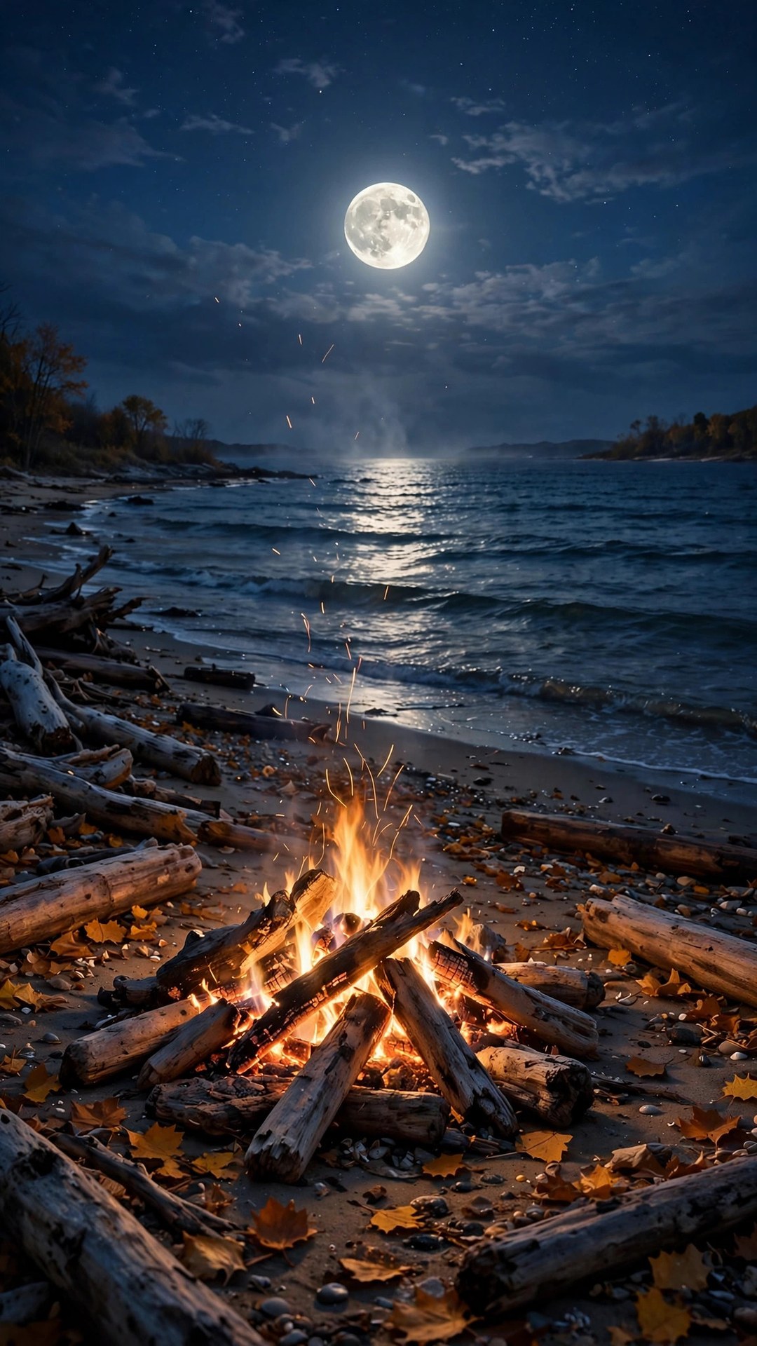Beach Bonfire Under Moonlight Wallpaper — Free Ocean Wallpaper