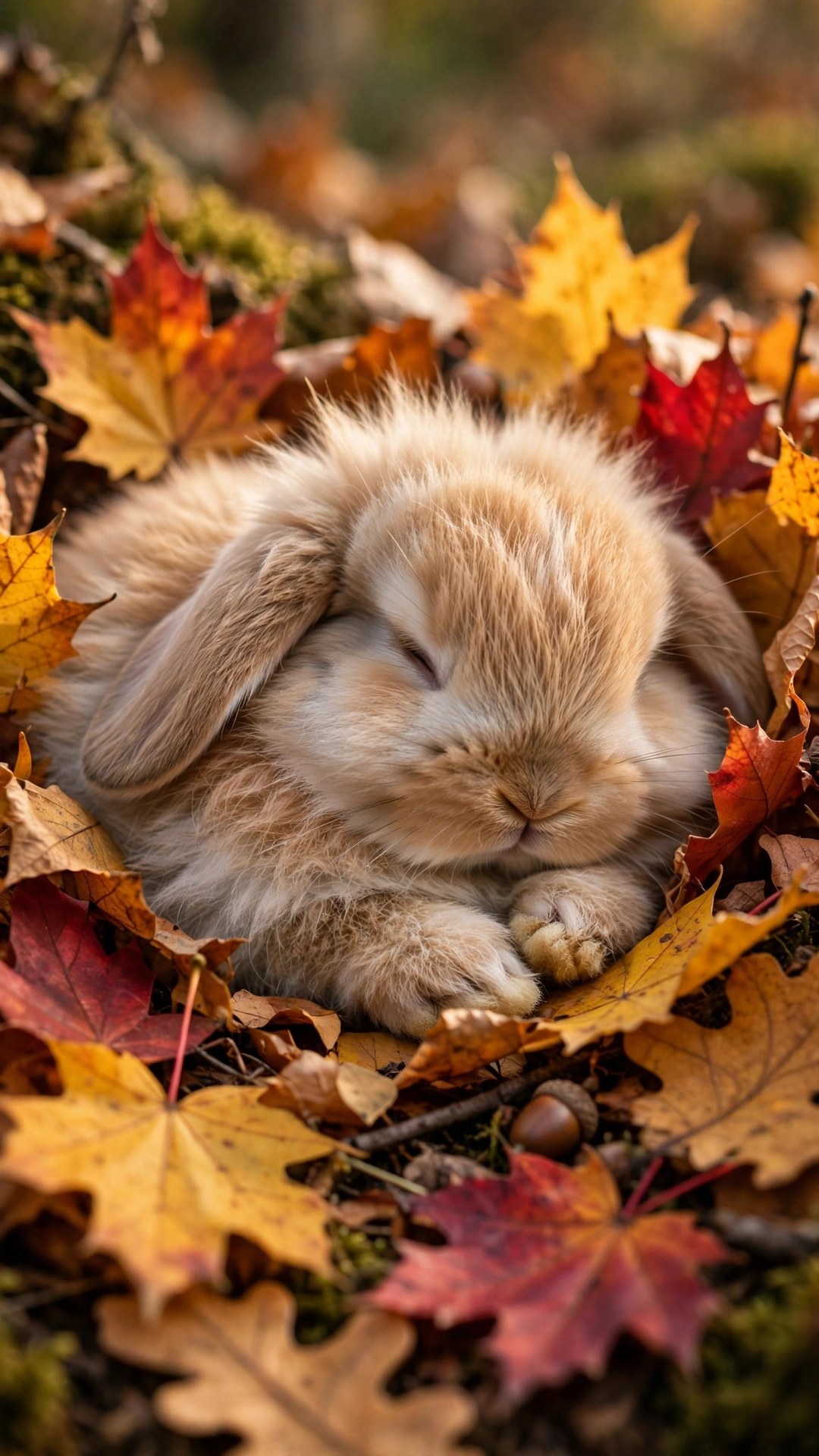 Bunny Autumn Nap Wallpaper — Free Animals Wallpaper
