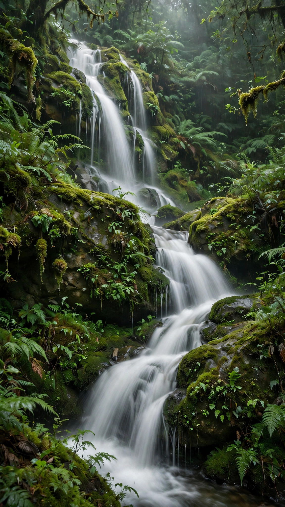 Cascading Forest Waterfall — Free Nature Wallpaper