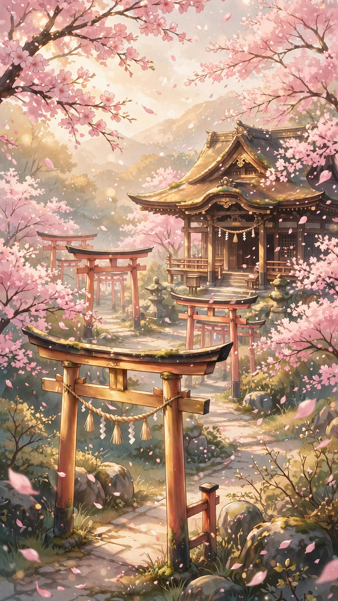 Cherry Blossom Shrine — Free Anime Wallpaper