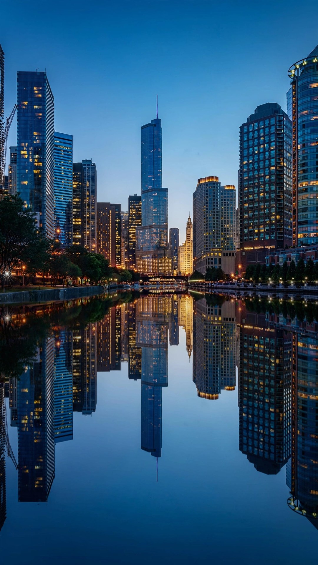 Chicago Skyline River Reflection Wallpaper — Free Architecture Wallpaper