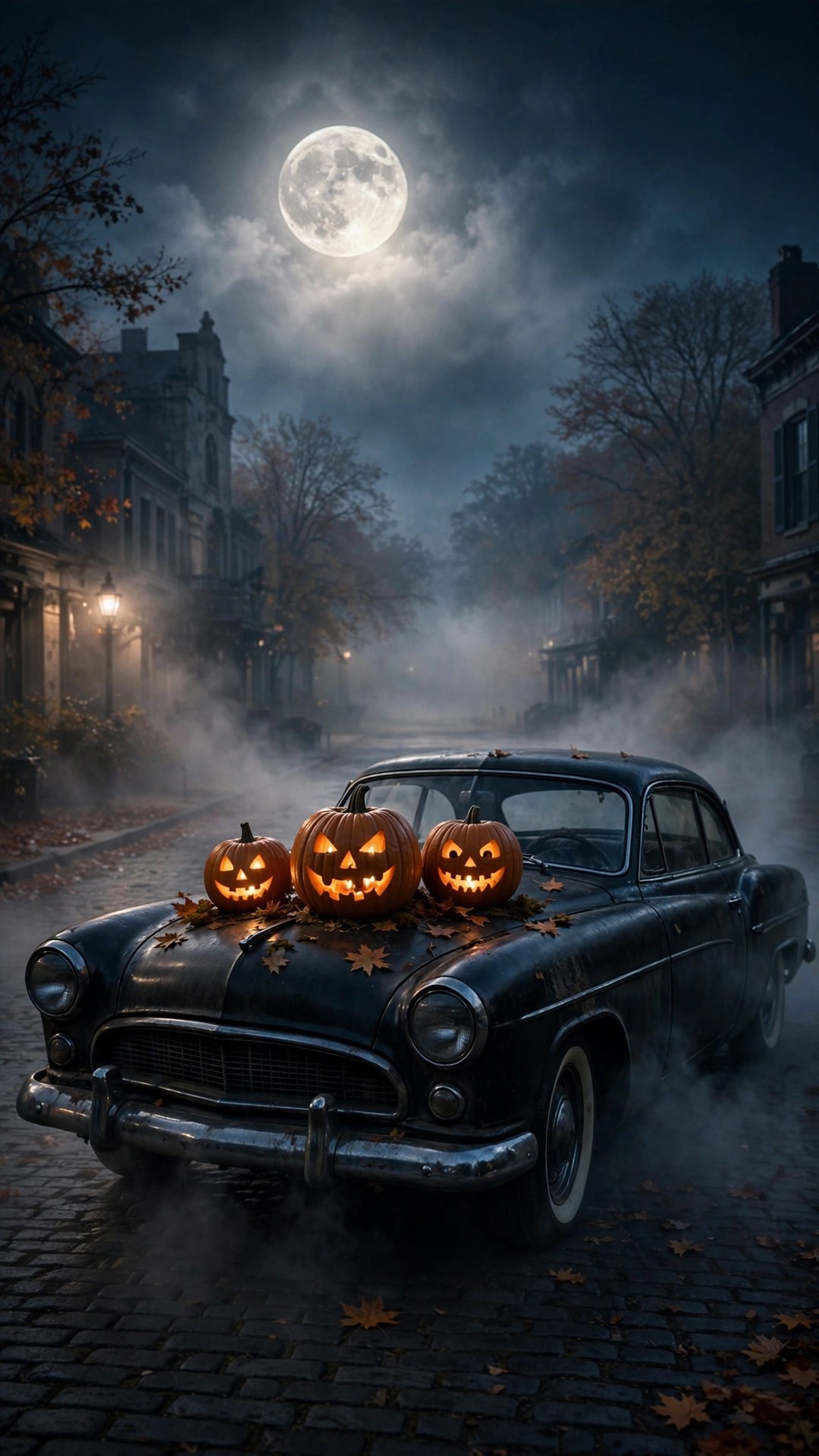 Classic Coupe on Halloween Night Wallpaper — Free Cars Wallpaper