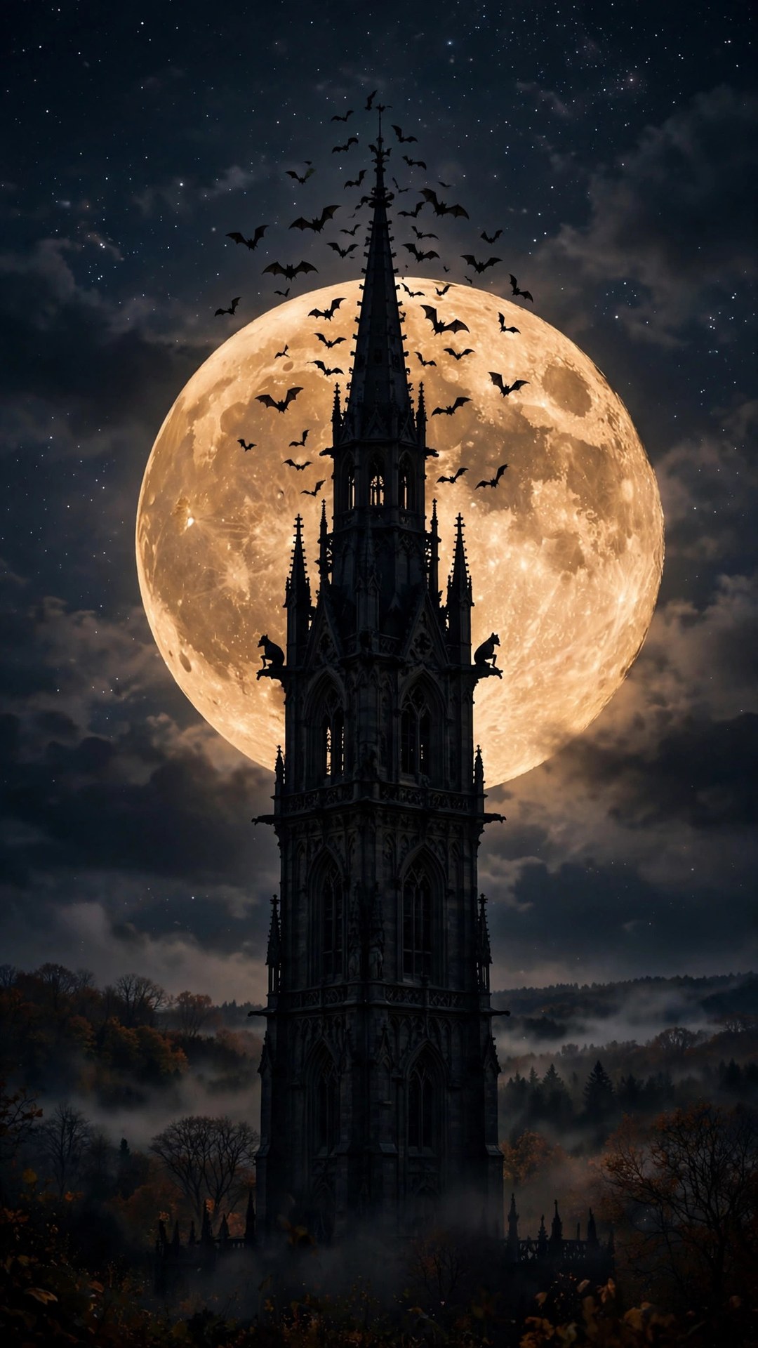 Clock Tower Under Harvest Moon Wallpaper — Free Architecture Wallpaper