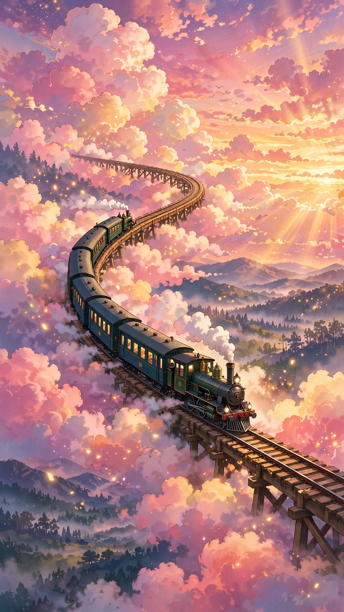 Cloud Train Sunset — Free Anime Wallpaper