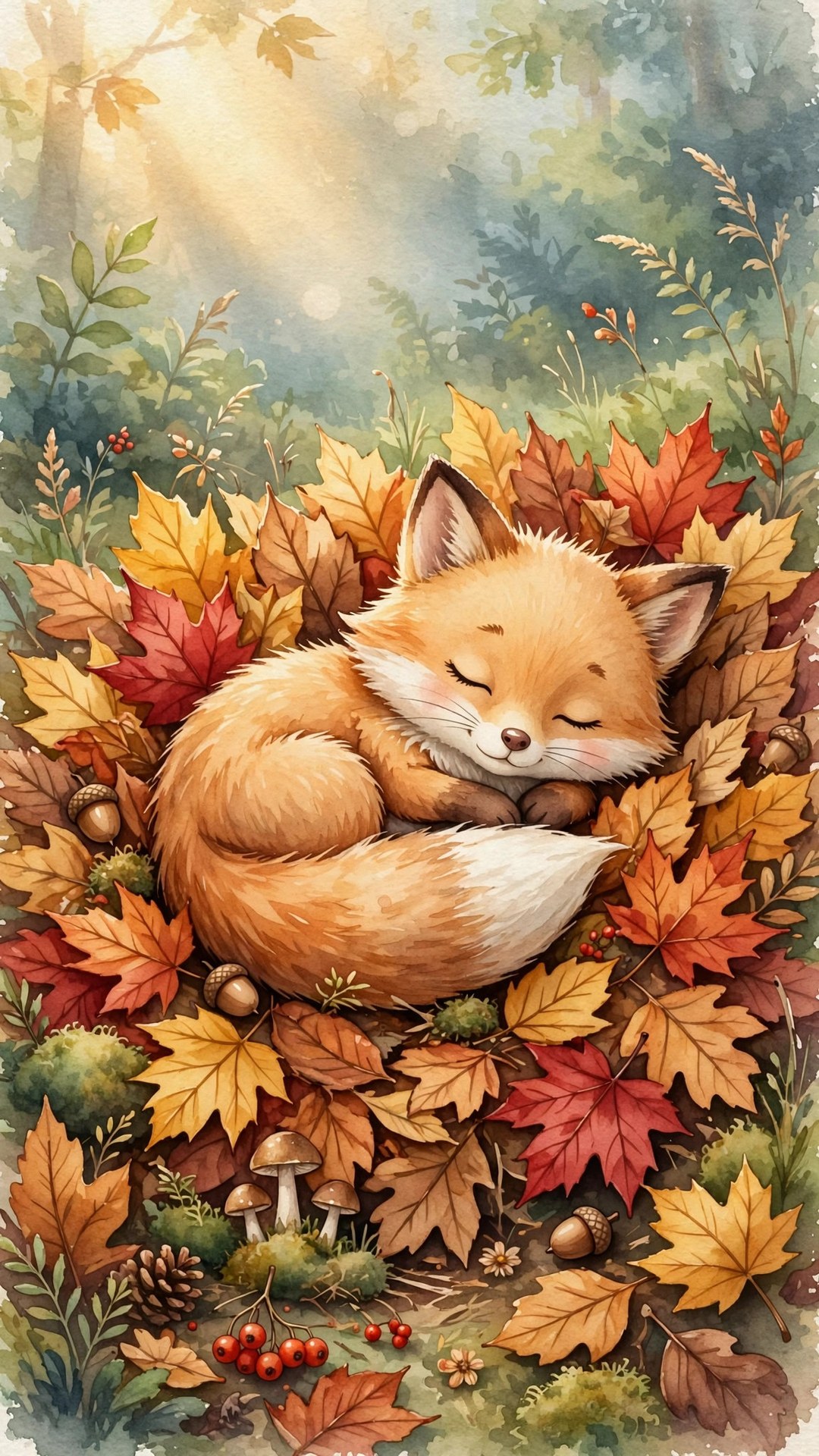 Cozy Fox in Fall Leaves Wallpaper — Free Animals Wallpaper