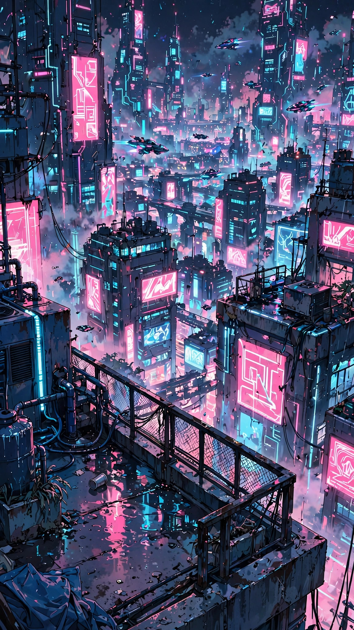 Cyberpunk Rooftop Neon — Free Anime Wallpaper