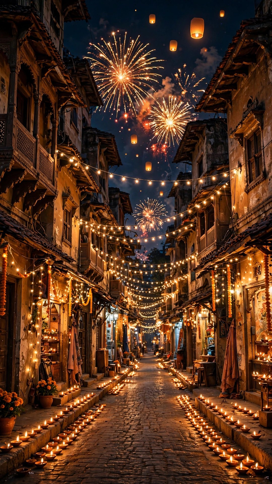 Diwali Lit Street Wallpaper — Free Architecture Wallpaper