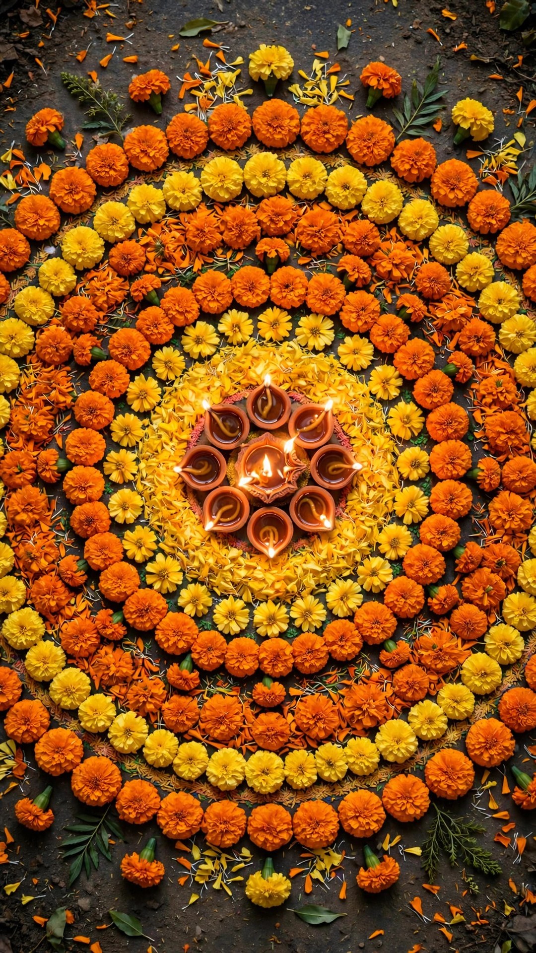 Diwali Marigold Rangoli Wallpaper — Free Botanical Wallpaper