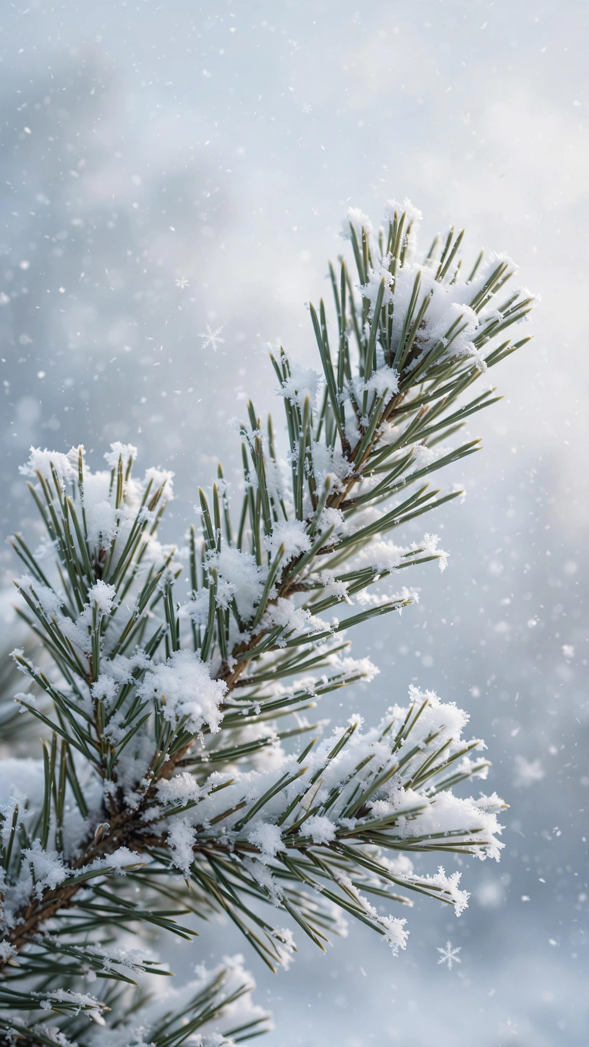 First Snow Pine Branch — Free Seasonal Wallpaper
