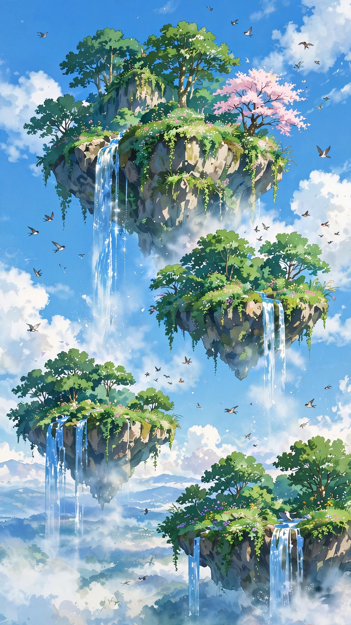 Floating Sky Islands — Free Anime Wallpaper