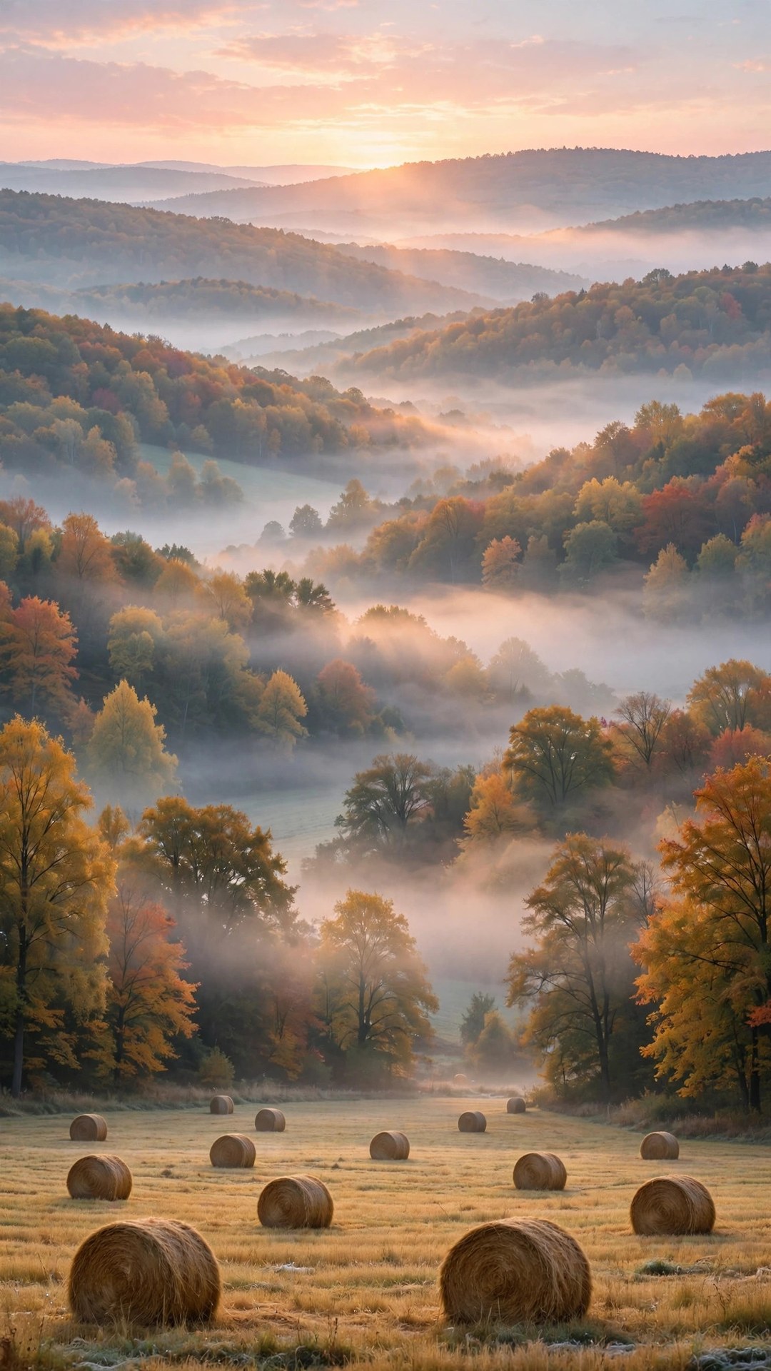 Foggy Harvest Valley Wallpaper — Free Nature Wallpaper