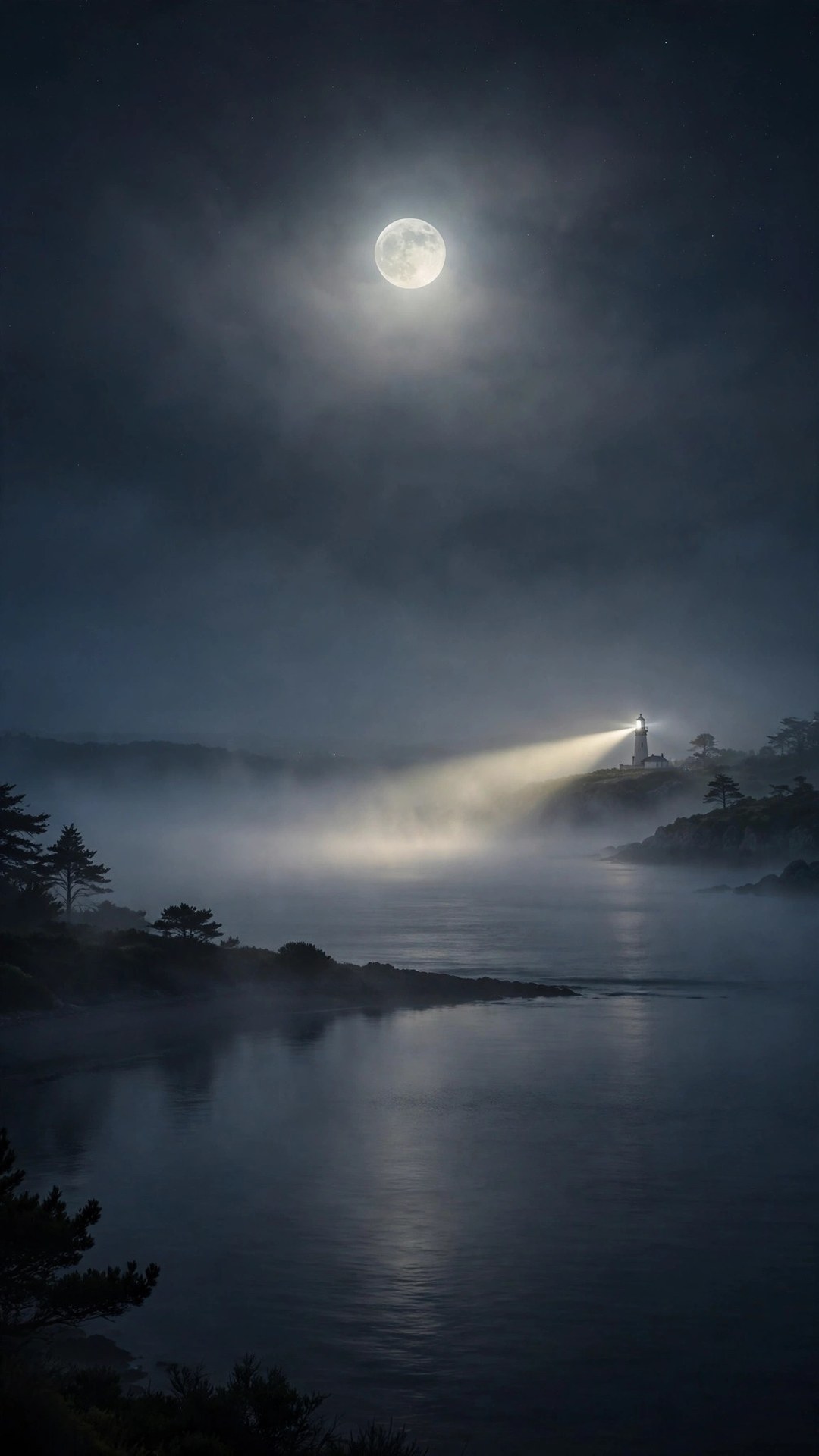Foggy Moonlit Bay Wallpaper — Free Ocean Wallpaper