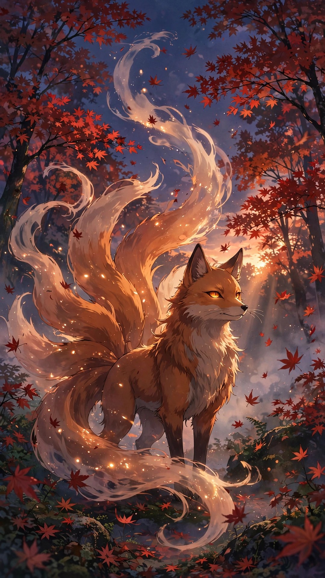 Fox Spirit in Autumn Maple Anime Wallpaper — Free Anime Wallpaper
