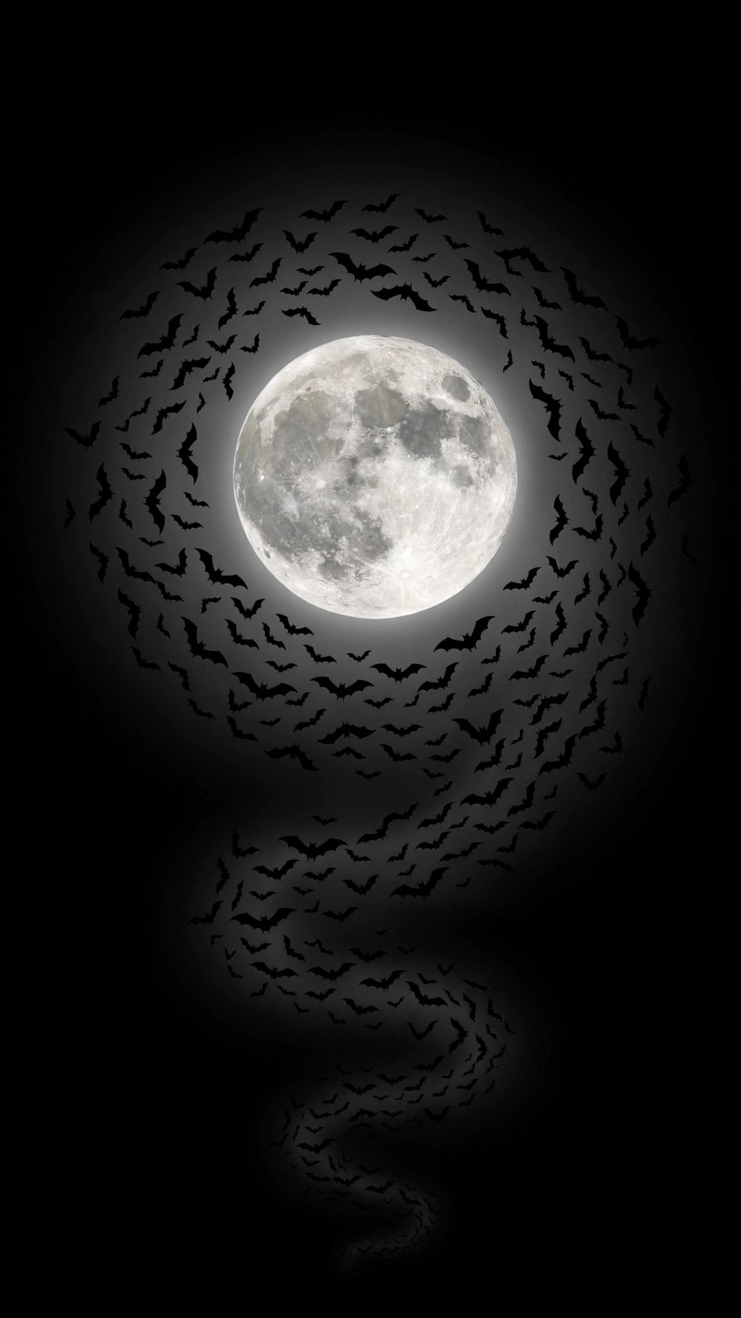 Full Moon and Bats Black Sky Wallpaper — Free Dark / AMOLED Wallpaper