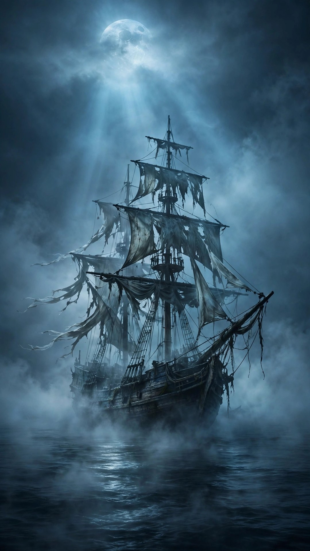 Ghost Ship on Foggy Moonlit Sea Wallpaper — Free Ocean Wallpaper