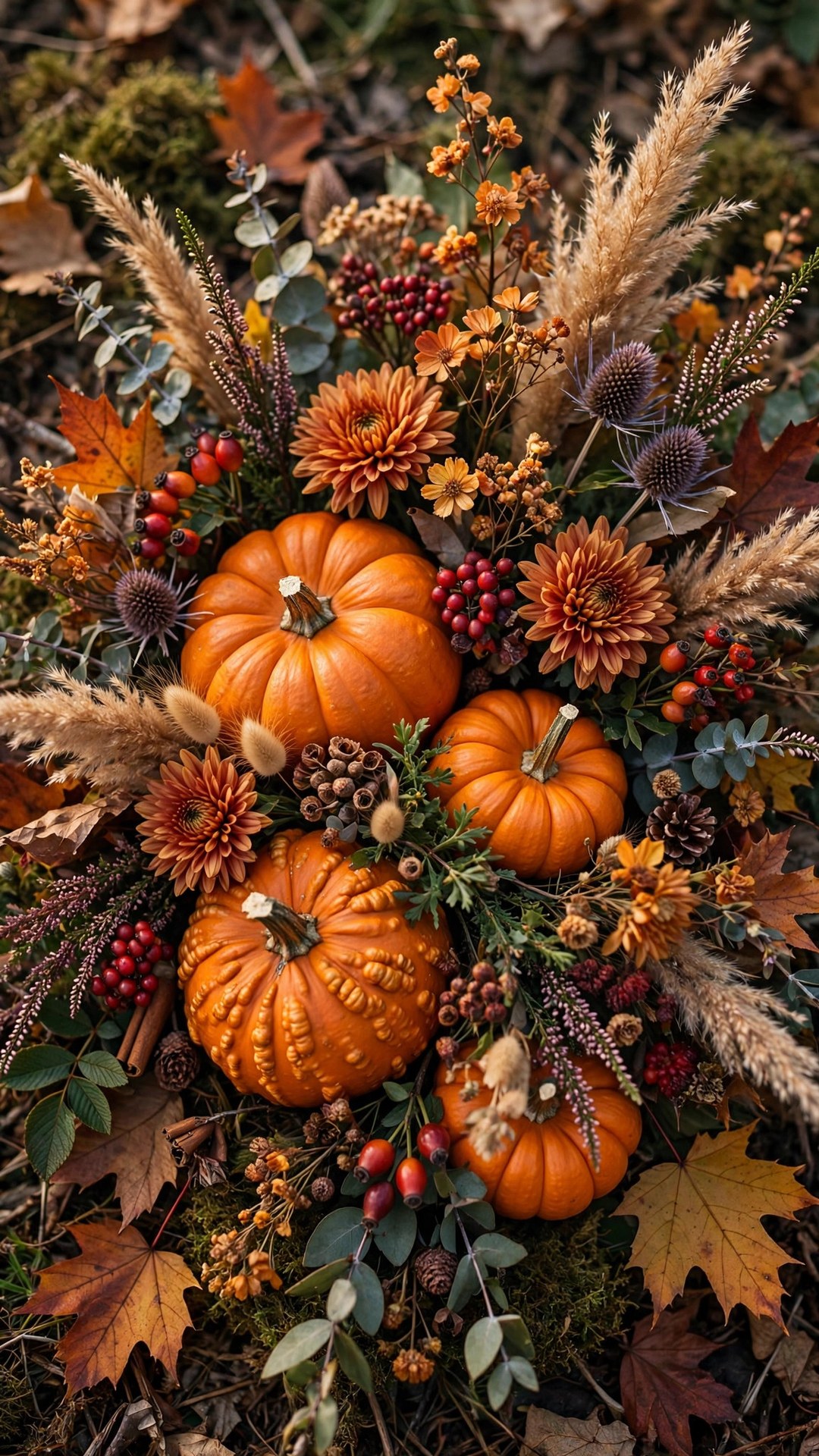 Halloween Pumpkin Florals Wallpaper — Free Botanical Wallpaper