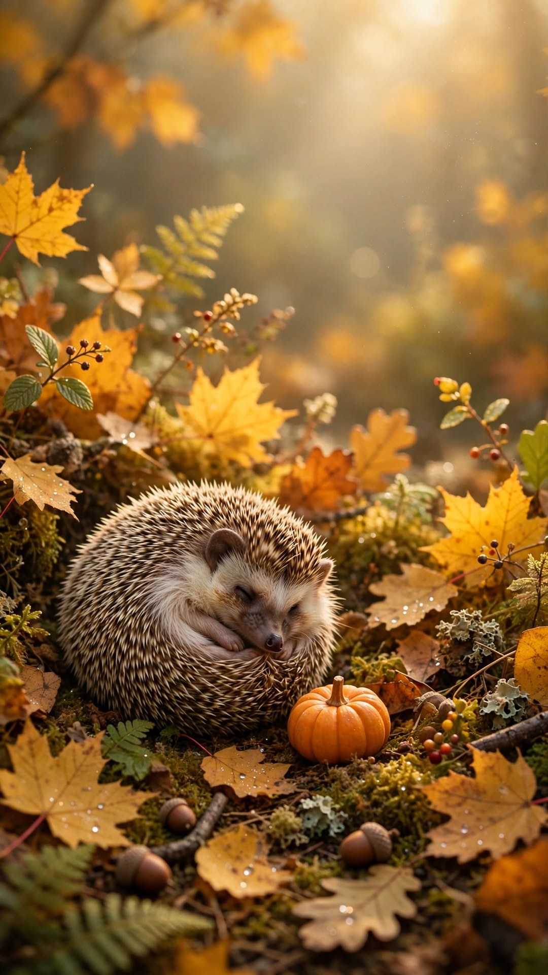 Hedgehog with Tiny Pumpkin Wallpaper — Free Animals Wallpaper