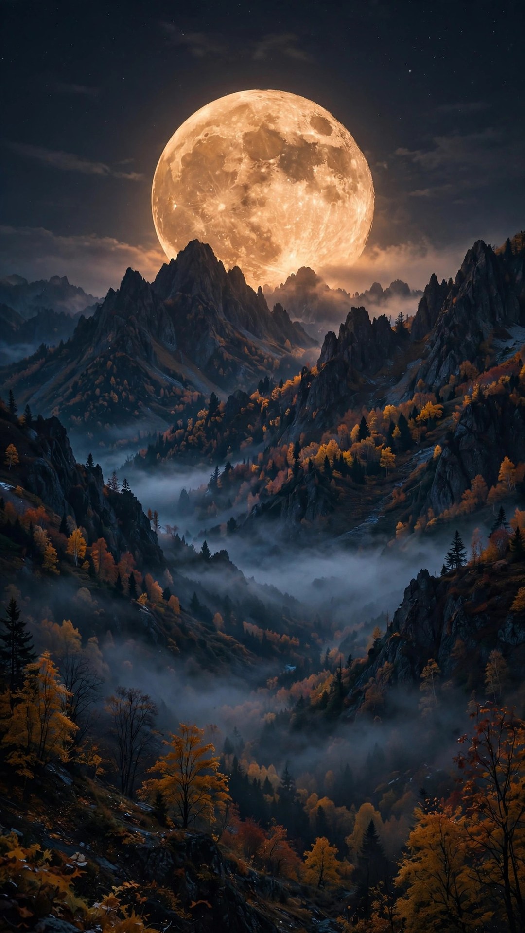 Hunter's Moon Over Peaks Wallpaper — Free Nature Wallpaper