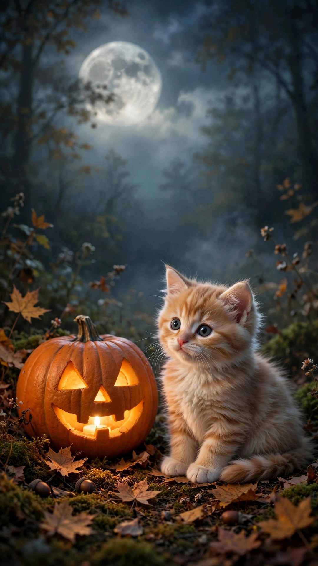 Kitten with Pumpkin Halloween Wallpaper — Free Animals Wallpaper