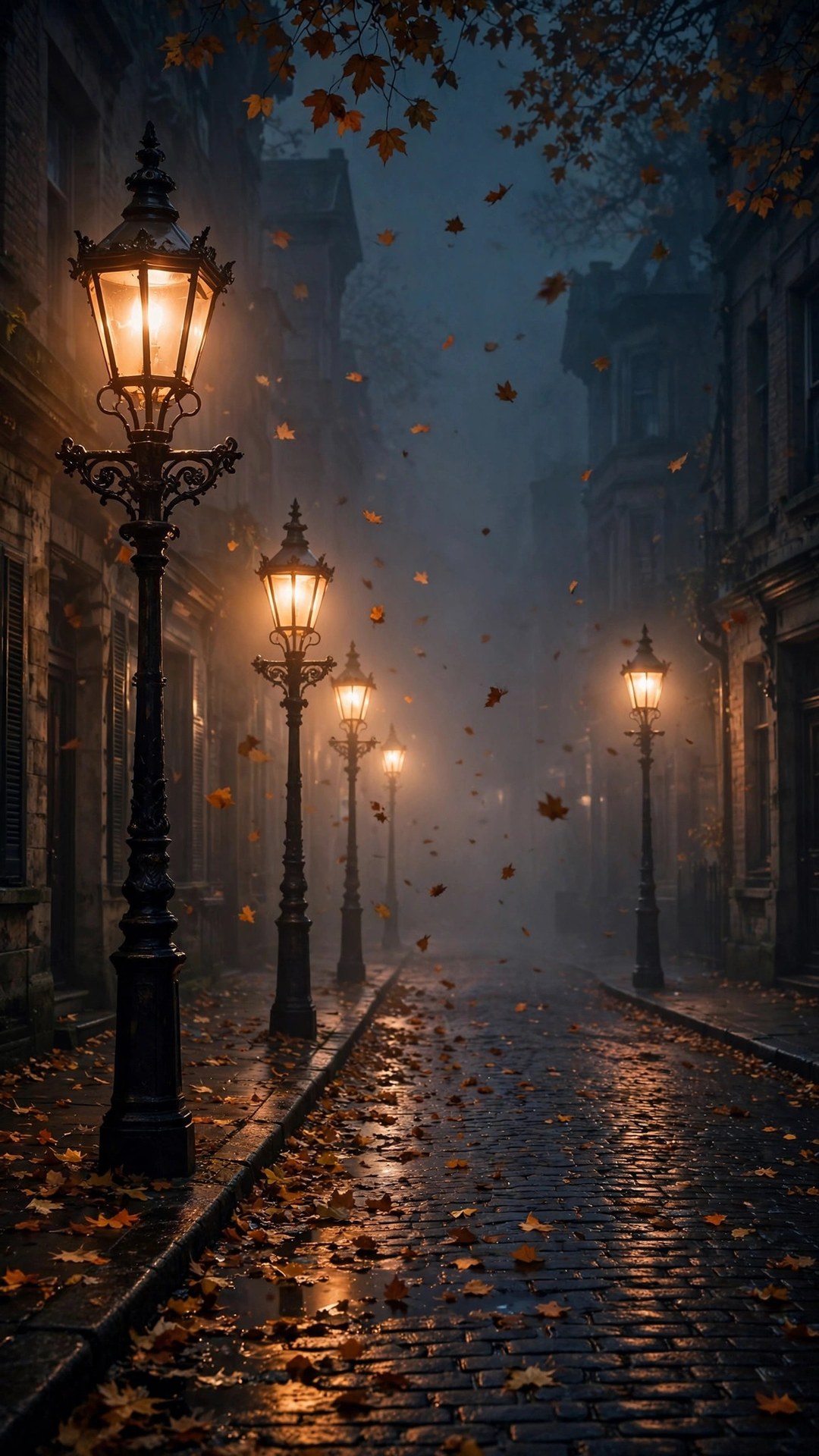 Lantern-Lit October Street Wallpaper — Free Architecture Wallpaper