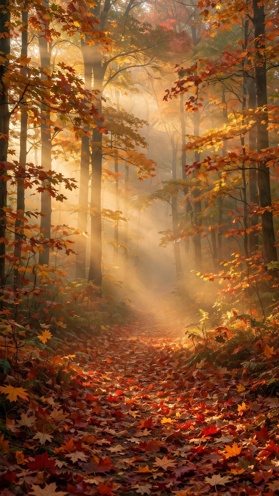 Misty Autumn Forest Path Wallpaper — Free Nature Wallpaper