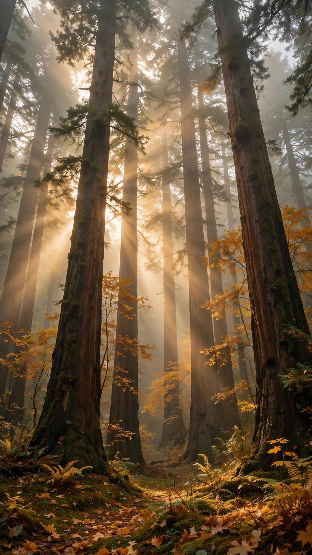 Misty Redwood Autumn Wallpaper — Free Nature Wallpaper