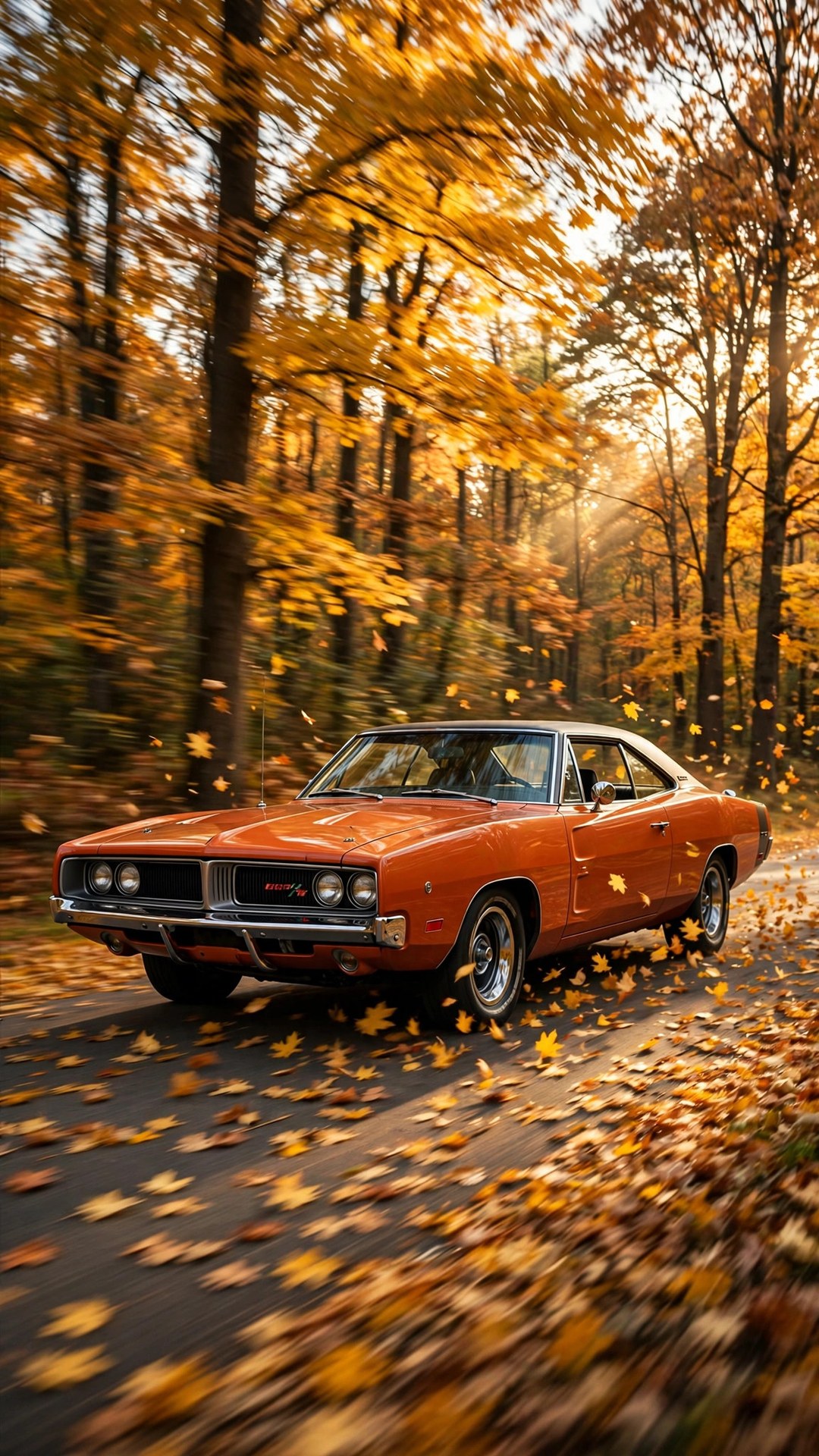 Muscle Car on Fall Road Wallpaper — Free Cars Wallpaper