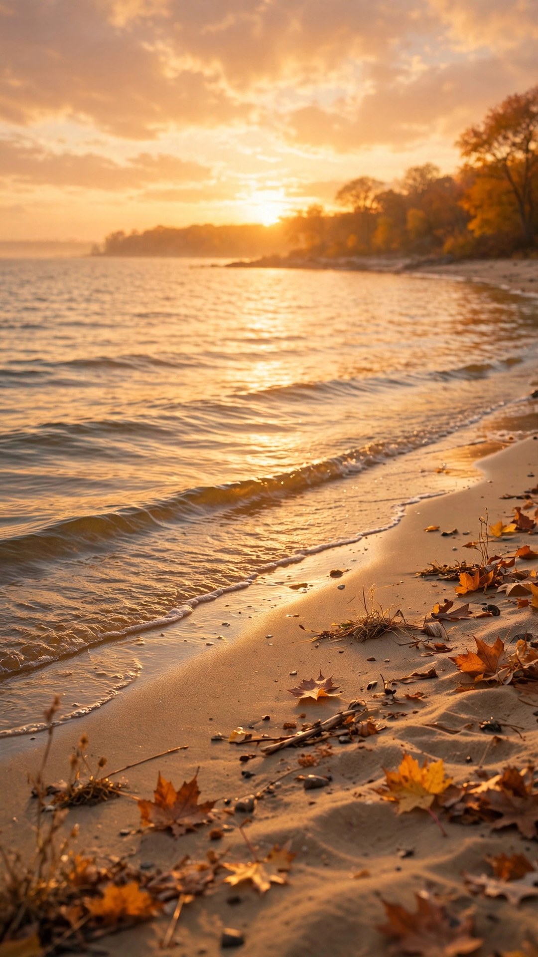 October Golden Shoreline Wallpaper — Free Ocean Wallpaper