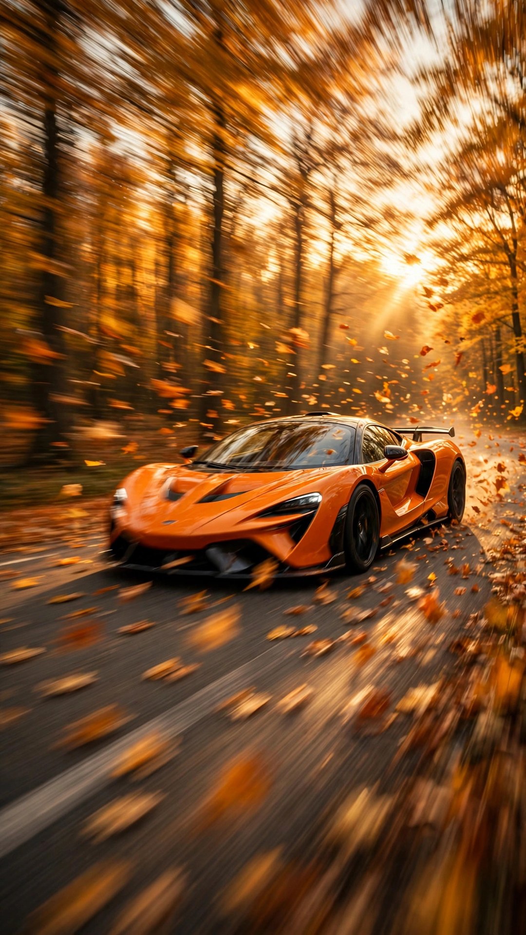 Orange Supercar on Autumn Road Wallpaper — Free Cars Wallpaper