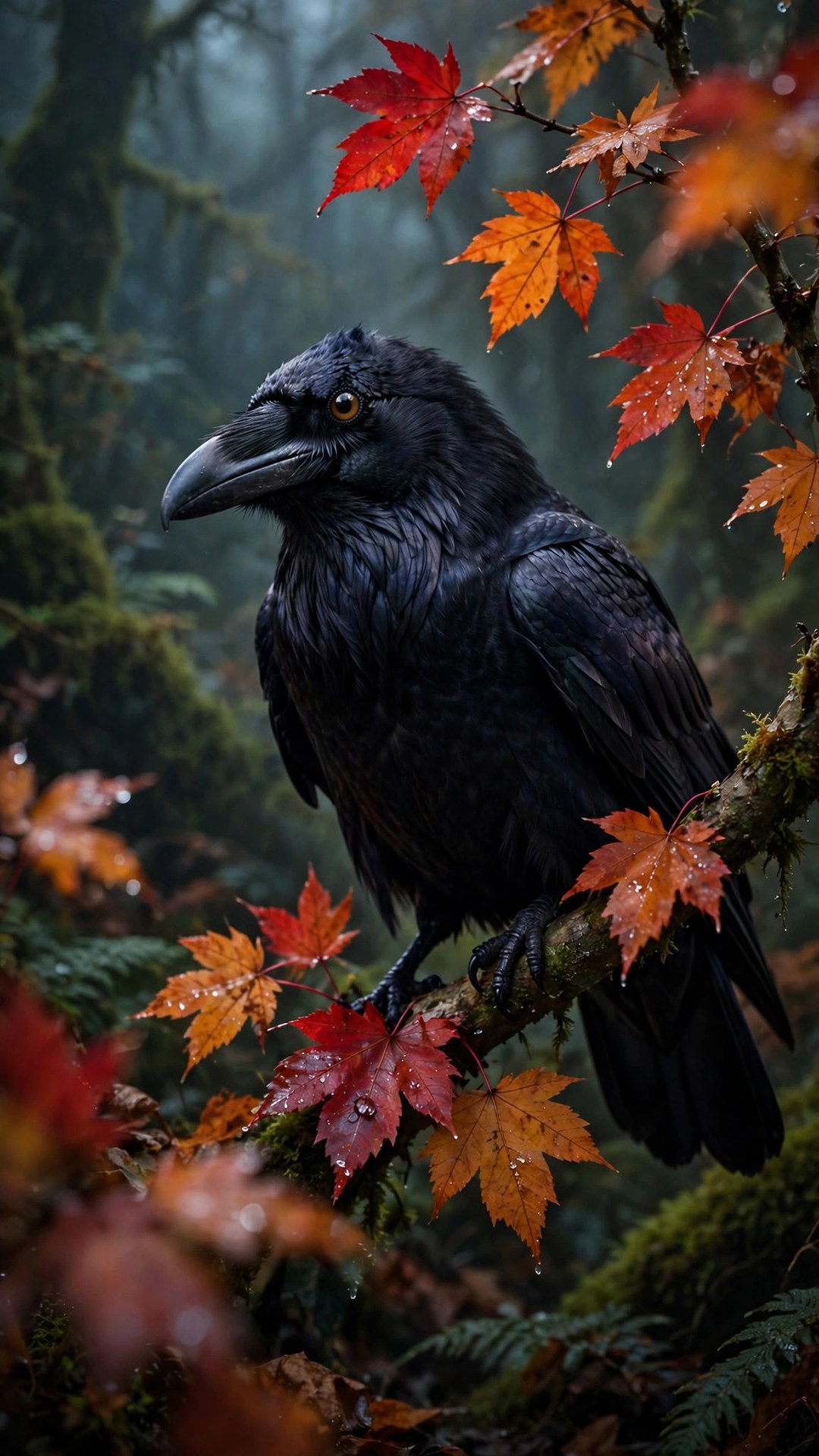 Raven on Autumn Perch Wallpaper — Free Animals Wallpaper