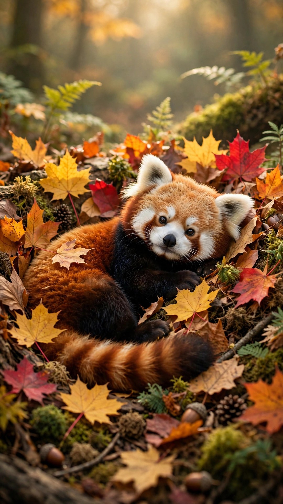 Red Panda in Autumn Leaves Wallpaper — Free Animals Wallpaper