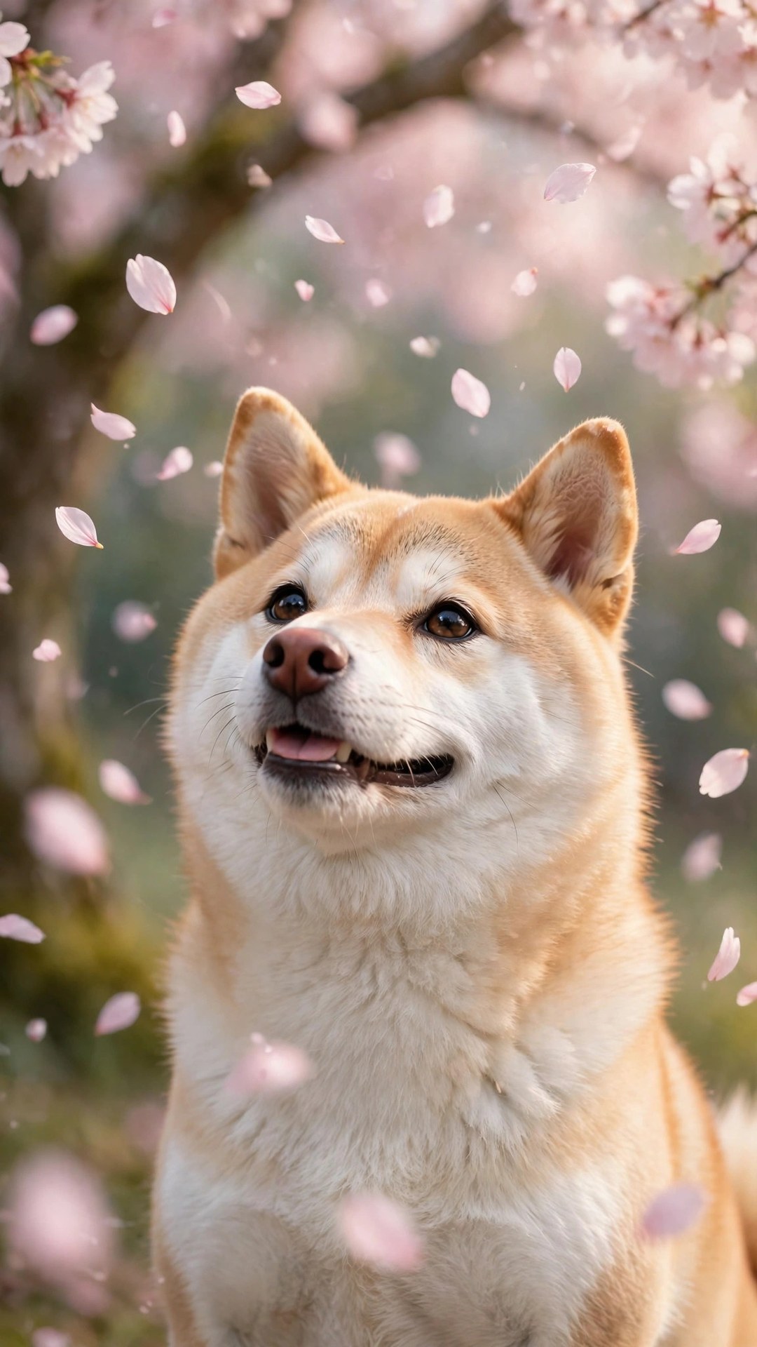 Smiling Shiba Inu with Sakura Wallpaper — Free Animals Wallpaper