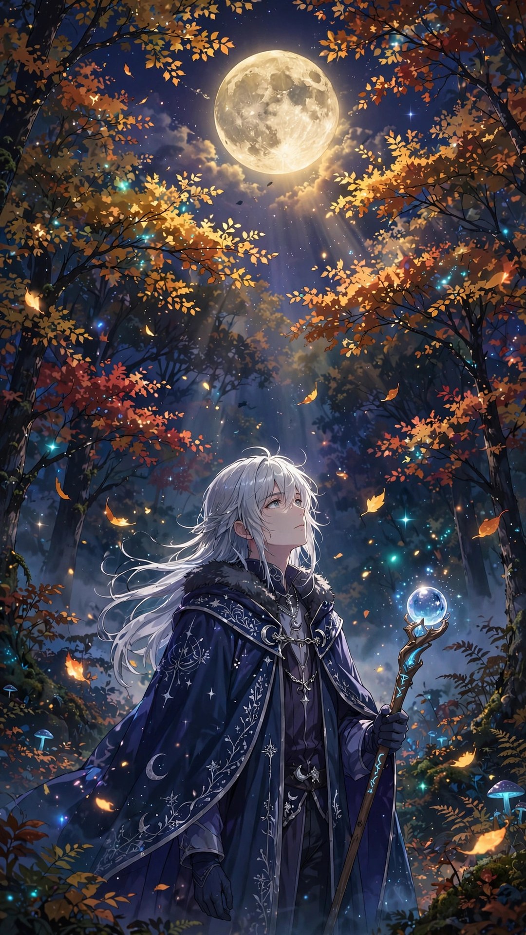Silver-Haired Mage in Autumn Night Anime Wallpaper — Free Anime Wallpaper
