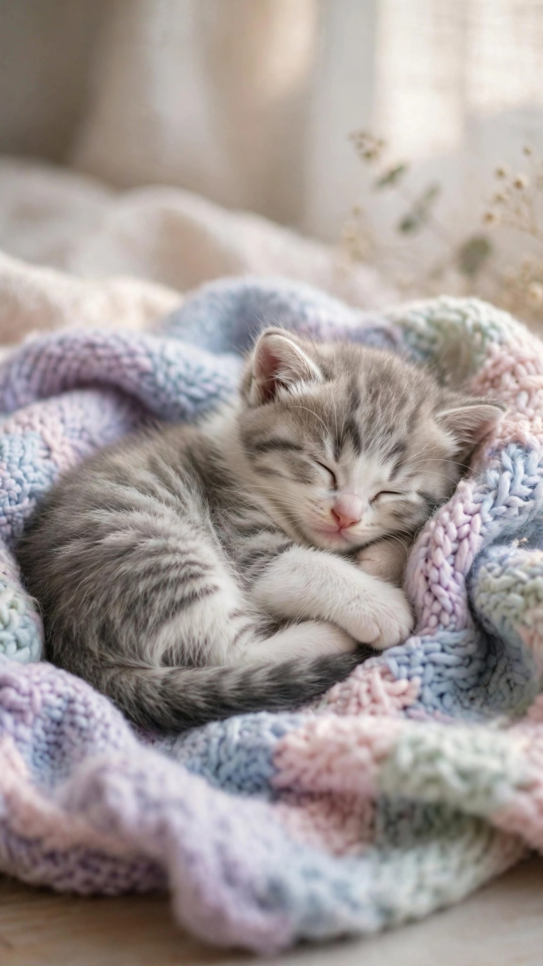 Sleepy Kitten Pastel Wallpaper — Free Animals Wallpaper