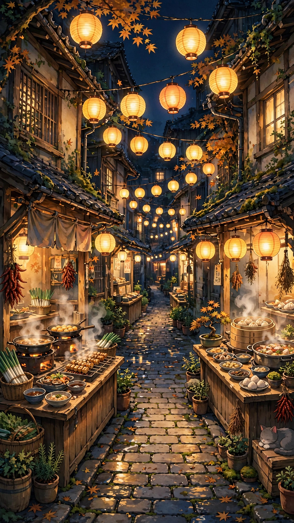 Spirited Lantern Alley — Free Anime Wallpaper