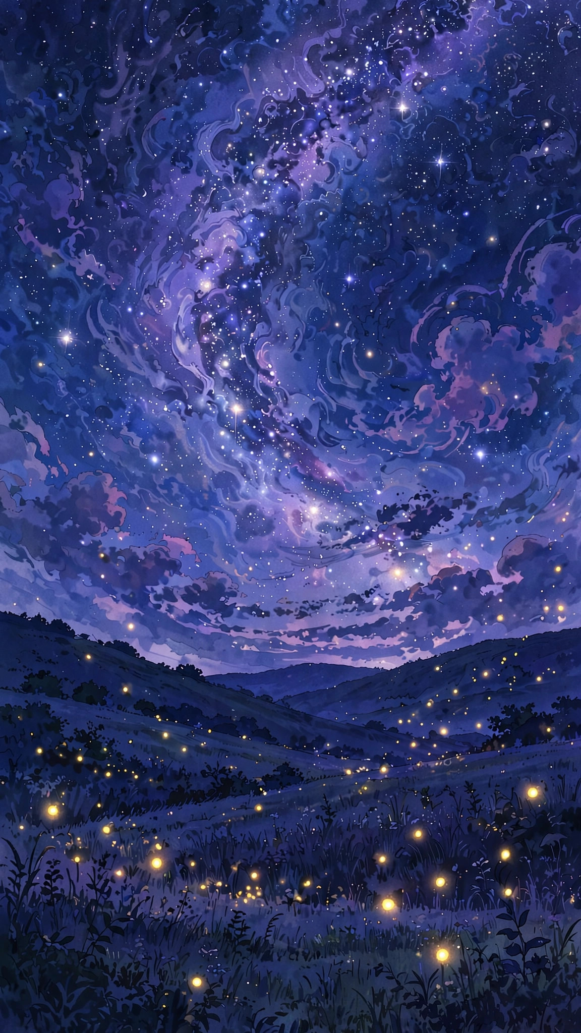 Starry Anime Nightscape — Free Anime Wallpaper