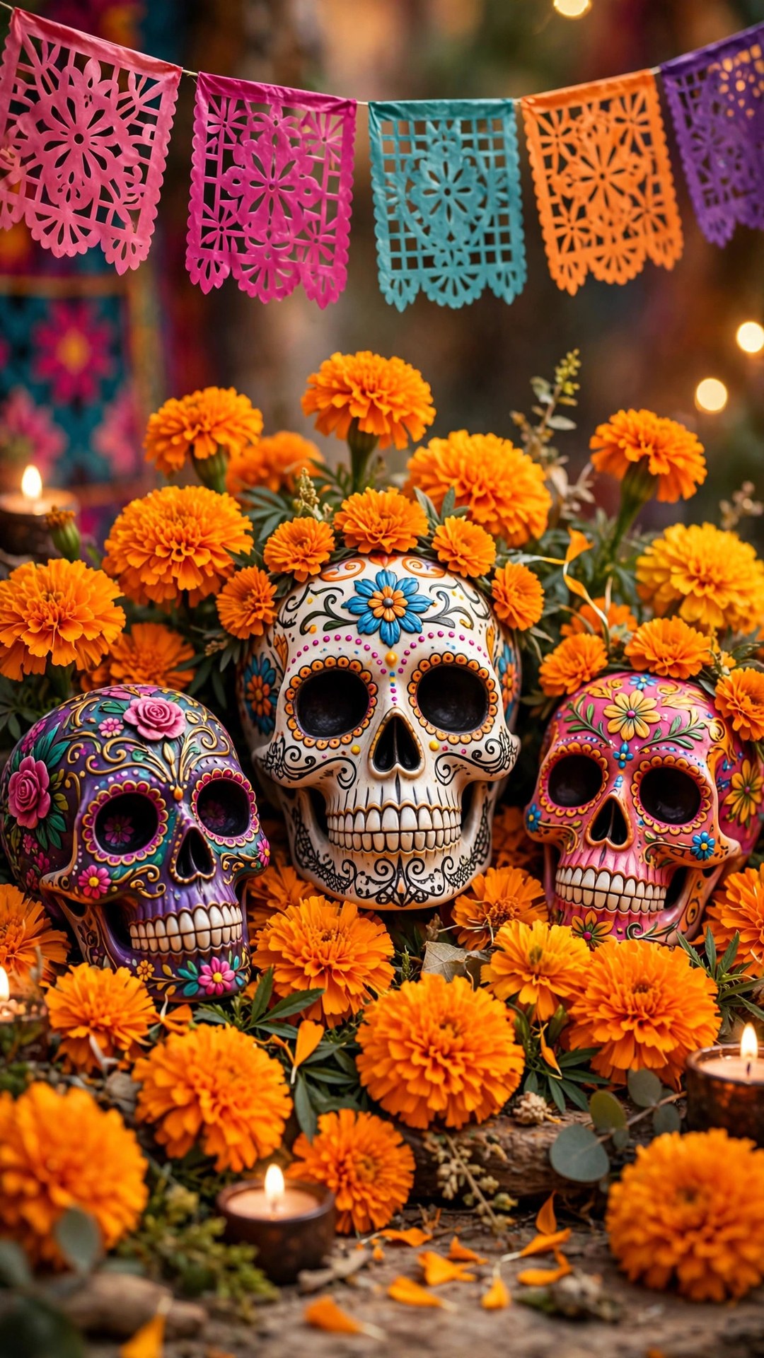 Sugar Skull Marigolds Wallpaper — Free Seasonal Wallpaper