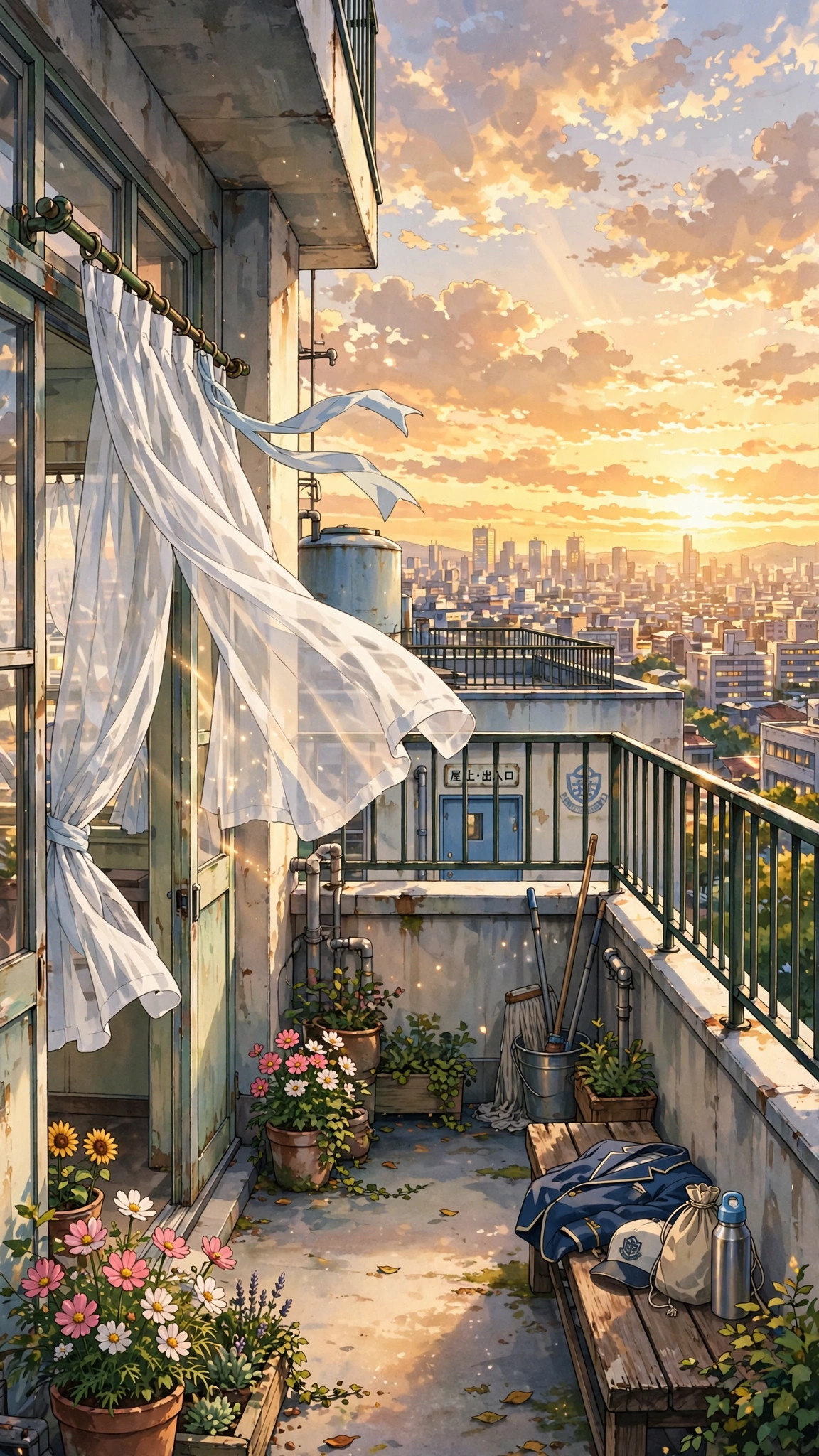 Tranquil School Balcony — Free Anime Wallpaper