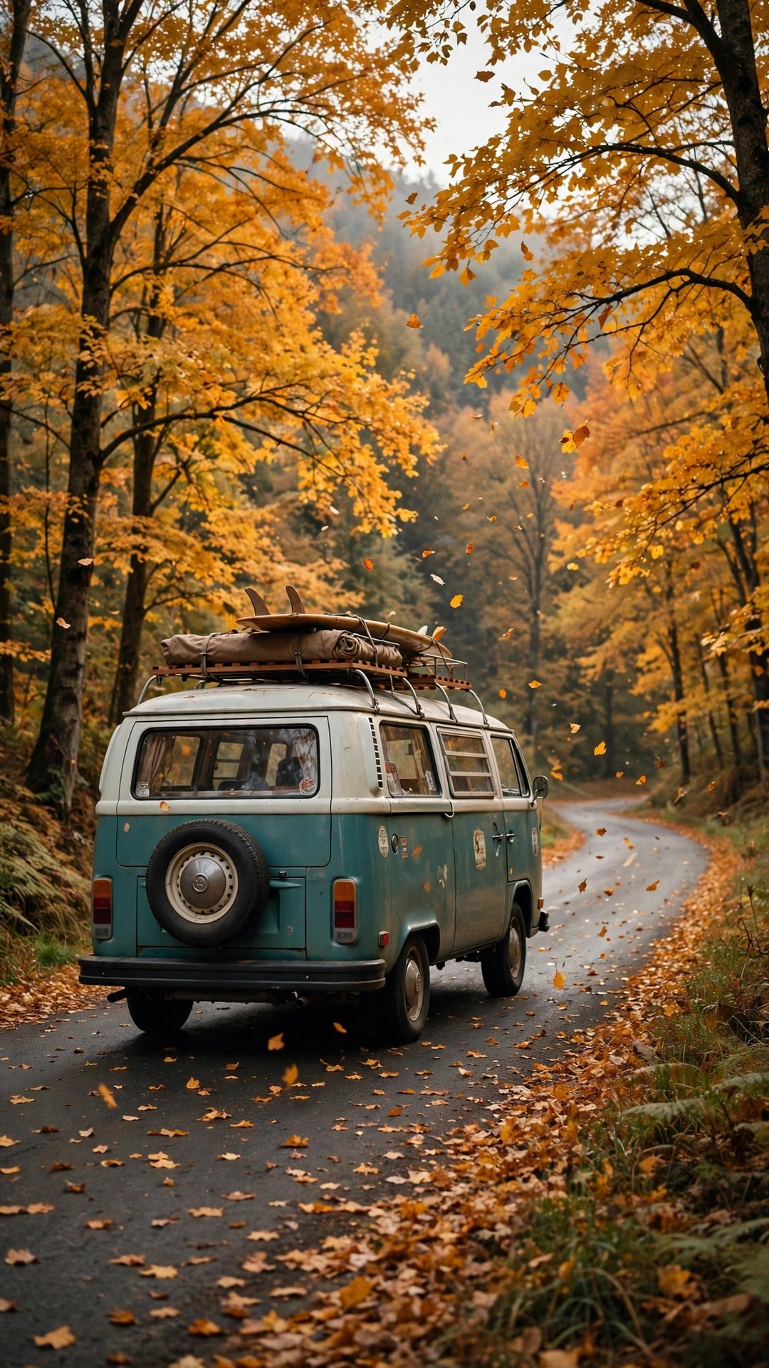 Vintage Bus Autumn Road Wallpaper — Free Cars Wallpaper