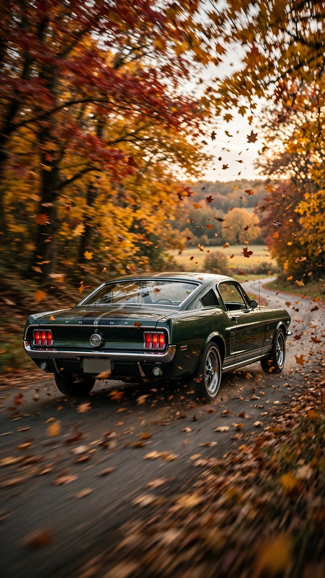 Vintage Mustang Fall Road Wallpaper — Free Cars Wallpaper