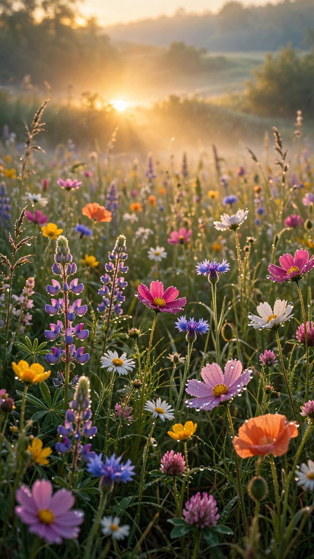 Wildflower Meadow Sunrise Wallpaper — Free Botanical Wallpaper