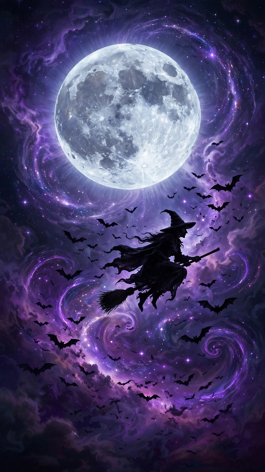 Witch Over the Galaxy Moon Wallpaper — Free Space Wallpaper